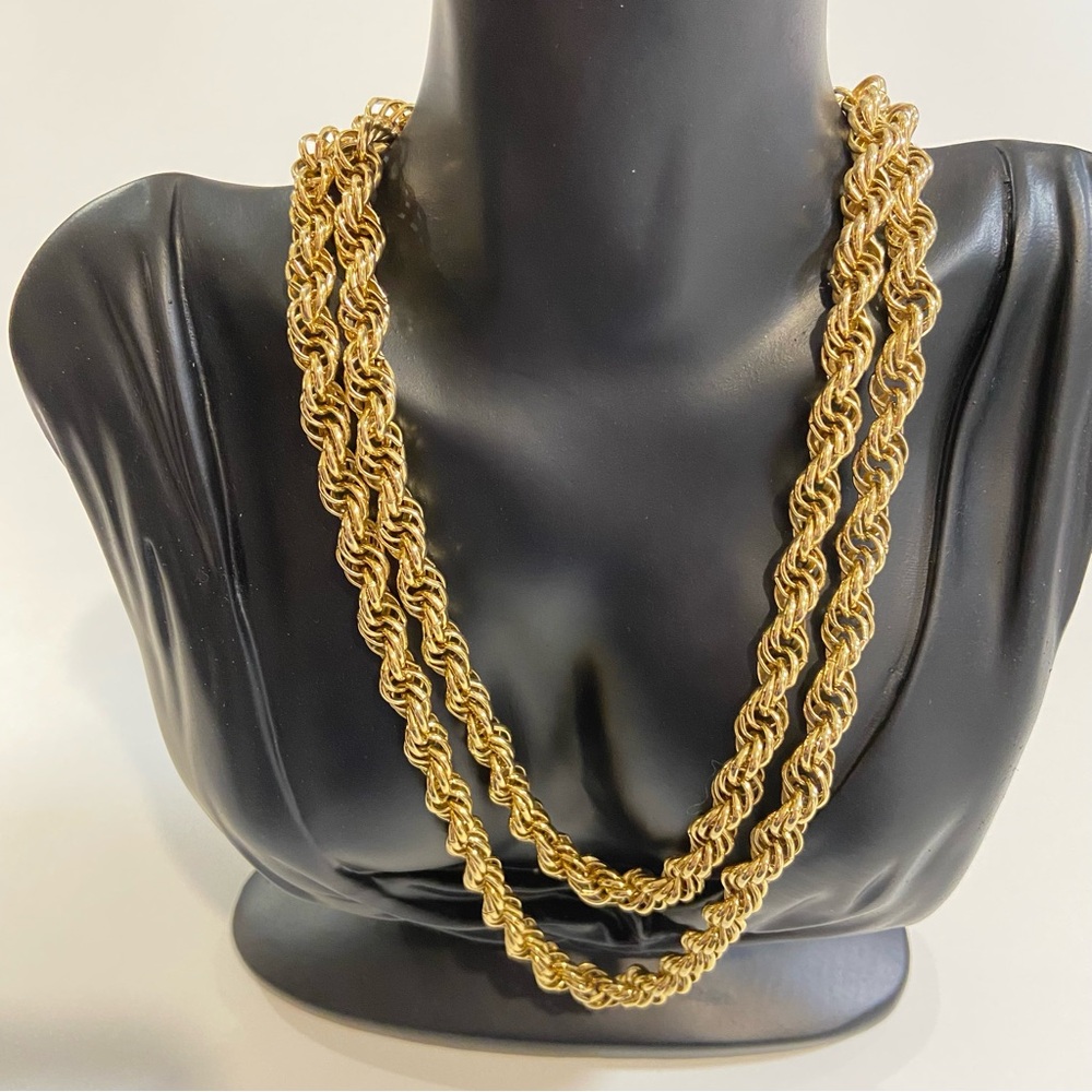 Vintage 90s Gold Tone Rope Chain Necklace Long Layered Statement belt double